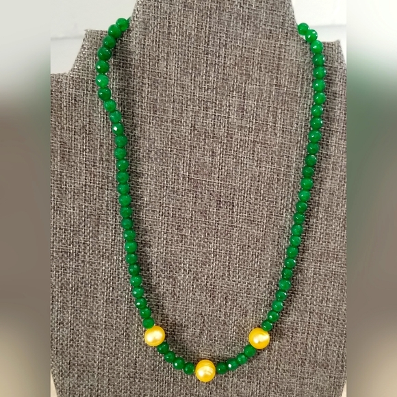 Genuine Emerald with 3 natural south sea pearls Necklace